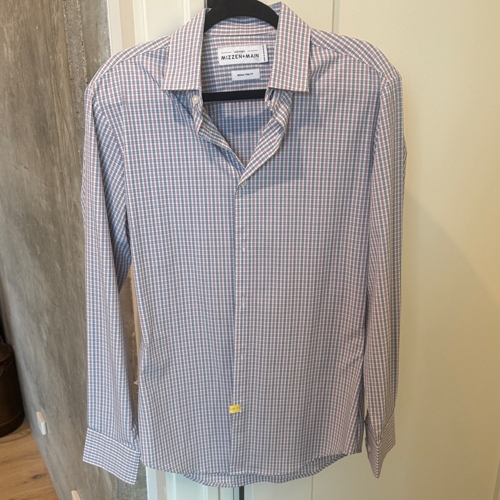 Mizzen+Main Purple and White Check Dress Shirt